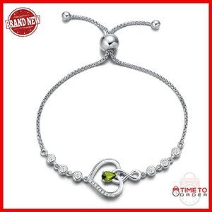Sterling Silver Infinity Heart Tennis Bracelet with Peridot Gemstone